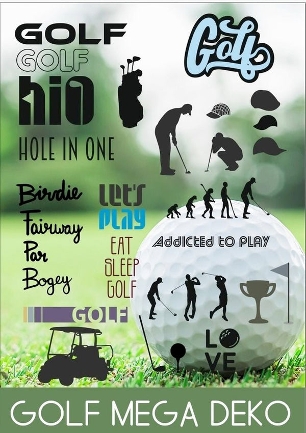 Plotterdatei "Golf Mega Deko" von Daddy2Design - Golfen - Golfsplatz - Golfschläger - Trolley - Caddy - Loch -  Schriftzug - Schrift - Plott - Plotten - Sport - Training - Golfbag-  Drucken - - Silhouette - Glückpunkt.