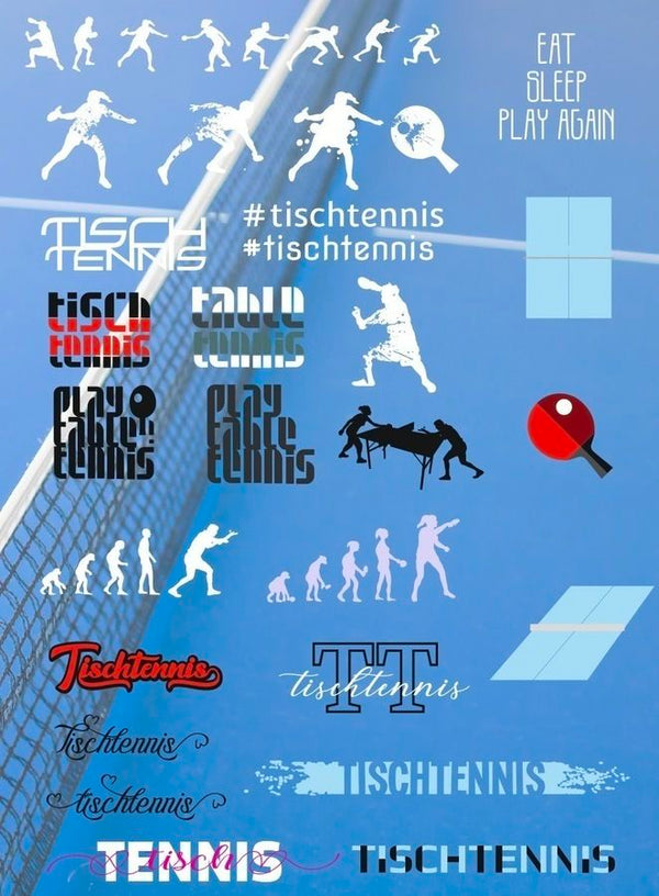 Plotterdatei "Tischtennis Mega Deko" von Daddy2Design.  - Plott - Plotten - Kinder - Schriftzug - Logos - Icons - Bilder -  Grafiken - Mädchen - Junge - Silhuette - Schatten - Spielen - Jugend - Symbole - Sport - Tennis -   Glückpunkt.