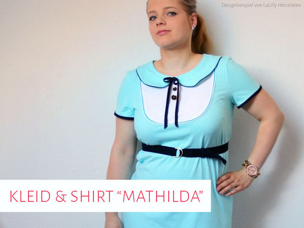 eBook - "Mathilda" - Shirt/Kleid von Kreativlabor Berlin - inkl. Anleitung mit Schnittmuster  kann in vielen verschiedenen Varianten genäht werden. Der Halsausschnitt kann entweder mit einem Bündchen, einem Rollkragen, einer Kapuze oder einem Bubikragen versehen werden. Die "Mathilda" kann entweder als Kleid mit zwei aufgesetzten Taschen oder als Shirt bzw. Pullover genäht werden. Die Ärmel sind in zwei verschiedenen Längen.  Das Schnittmuster enthält die Größen 32-52. Glückpunkt