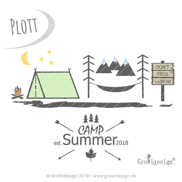 Plotterdatei - "Campen Wildnis 2" - Zeltlager - Ein cooles Set für kleine Wildnisfans, Pfadfinder und Entdecker! Fuchs, Pfoten, Tannen, Wildnis, Bäume - GroWidesign - Glückpunkt.