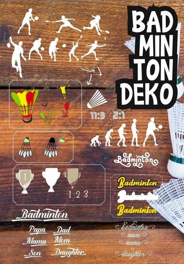 Bei diesem Angebot handelt es sich um die Plotterdatei "Shadow Sport - Badminton Mega Deko" von Daddy2Design.   Schriftzug - Schrift - Plott - Plotten - Sport - Bügeln - drucken Sportarten - Glückpunkt.