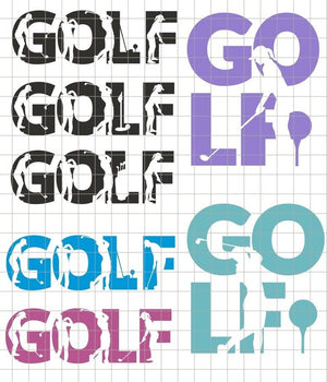 Plotterdatei "5 Golf Shadows" von Daddy2Design - Golfen - Golfsplatz - Golfschläger - Trolley - Caddy - Loch -  Schriftzug - Schrift - Plott - Plotten - Sport - Training - Golfbag-  Drucken - Trash Version  - Silhouette - Glückpunkt.